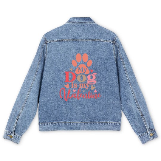 My Dog Is My Valentine Men's Denim Jackets Funny Dog Lover Retro