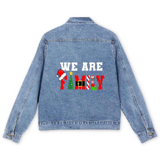 We Are Family Christmas Pajamas Matching Xmas Men's Denim Jackets