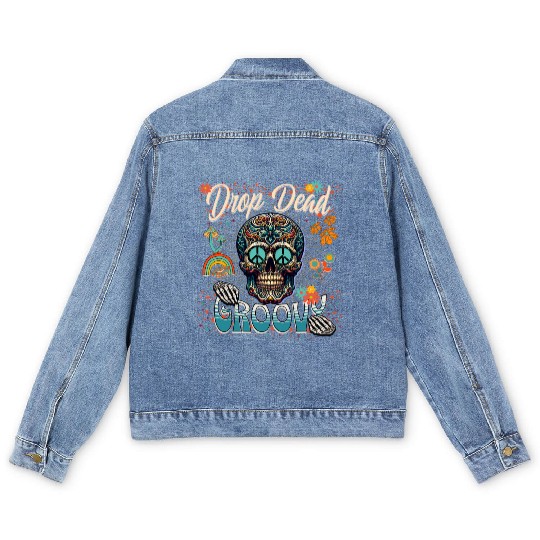 Drop Dead Groovy Psychedelic Skull Men's Denim Jackets