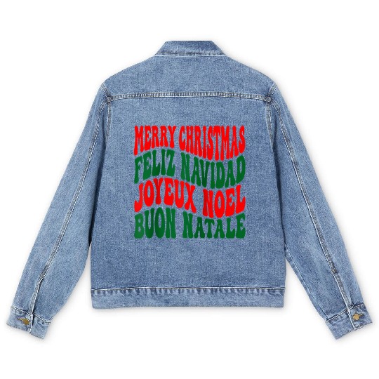 Merry christmas feliz navidad joyeux noel Men's Denim Jackets