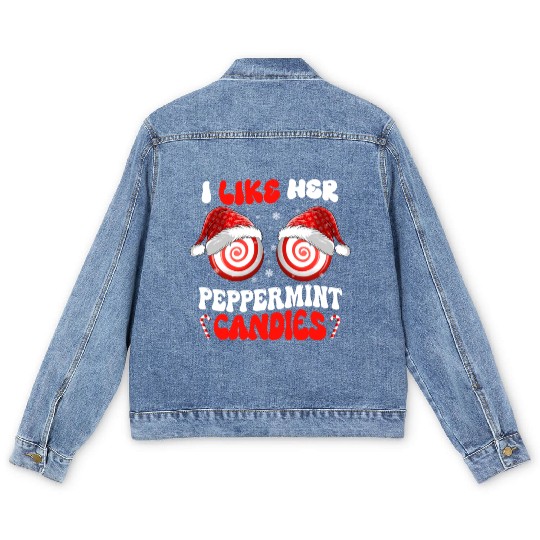I Like Her Peppermint Candies Couples Christmas Men's Denim Jackets