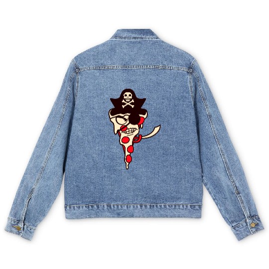 Evil Fast Food Pizza Pirate Captain Cool Eye Patch Men's Denim Jackets
