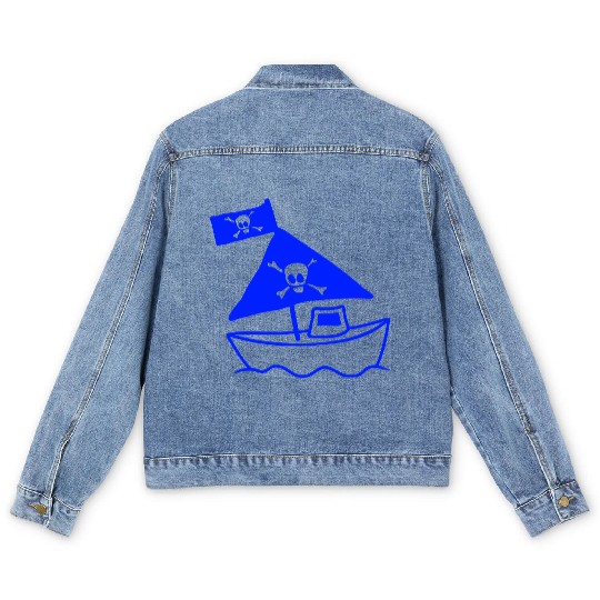 Cute Little Pirate Ship Painted Children Drawing Men's Denim Jackets