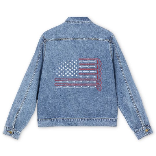 Patriotic Golf - USA Flag Golf Clubs & Golf Balls Men's Denim Jackets