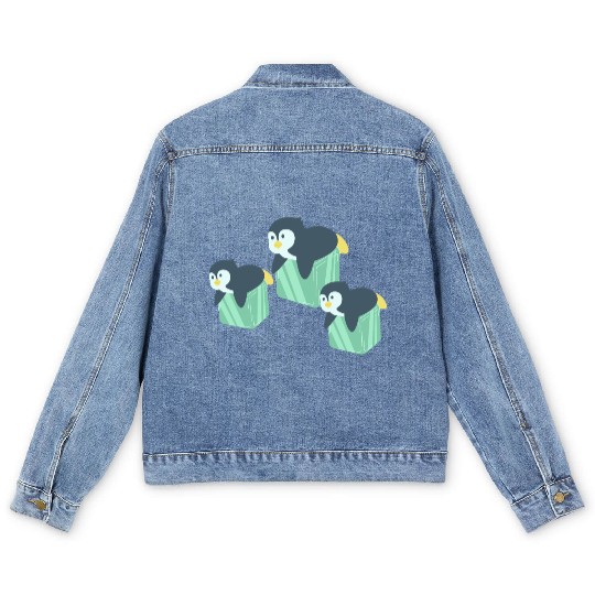 "Adorable Penguin Family on Ice Cubes" Men's Denim Jackets