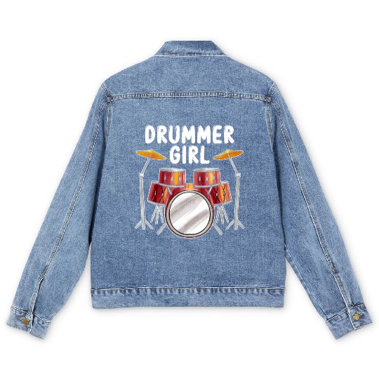 Drummer Girl Drumming Musician Drum Lover Men's Denim Jackets