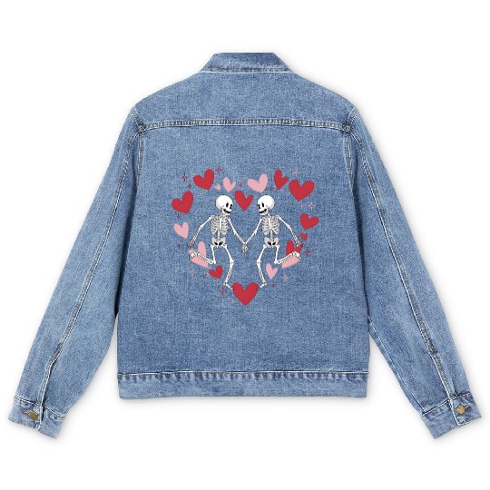 Coquette Valentine Dancing Skeleton Men's Denim Jackets