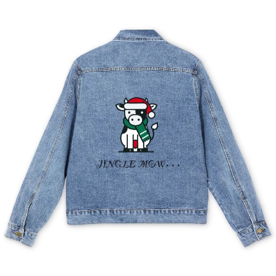 Jingle Mow Funny Christmas Cow Men's Denim Jackets