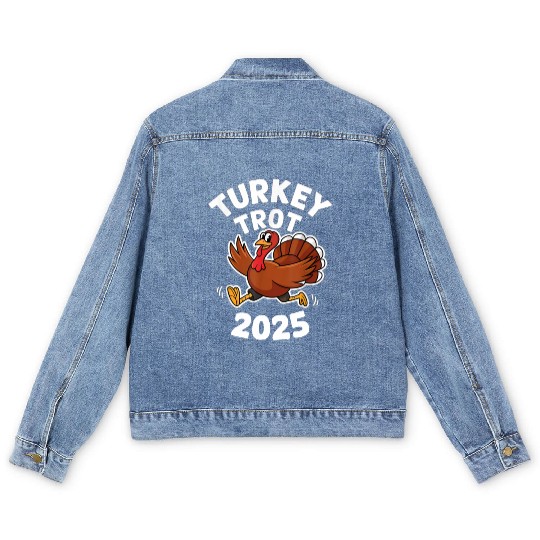 Funny Thanksgiving Turkey Trot 2025 Men's Denim Jackets