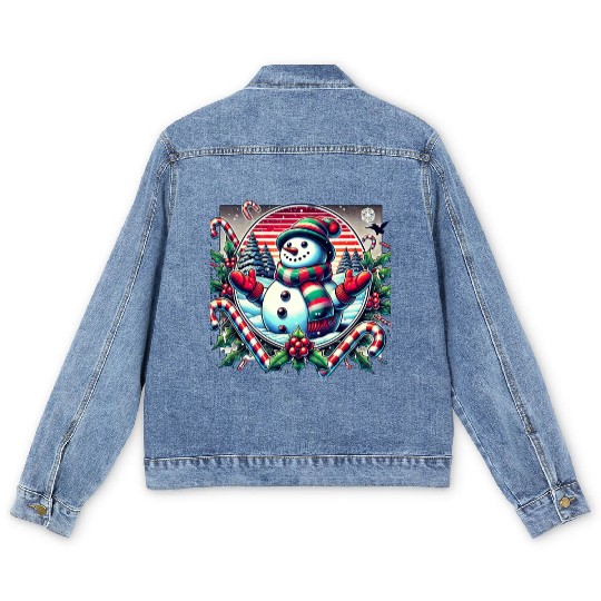 80s Christmas Snowman Delight Men's Denim Jackets
