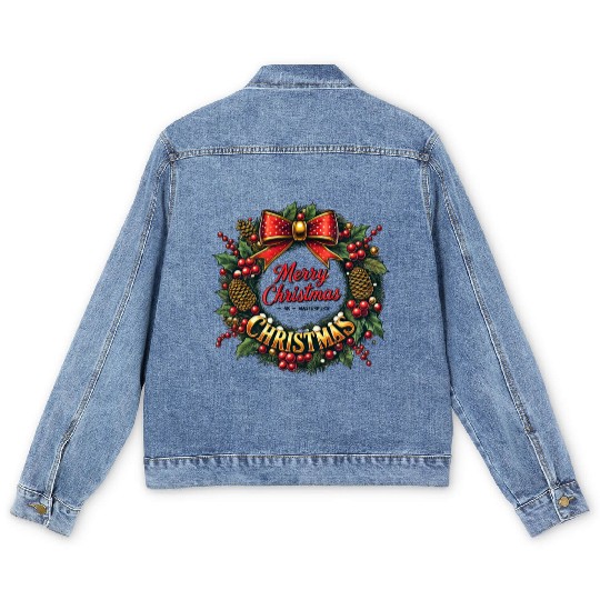 1950s Christmas Wreath - Vintage Holiday Cheer Men's Denim Jackets