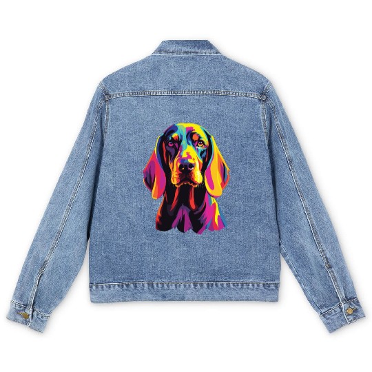 Watercolor Colorful Black And Tan Coonhound Men's Denim Jackets