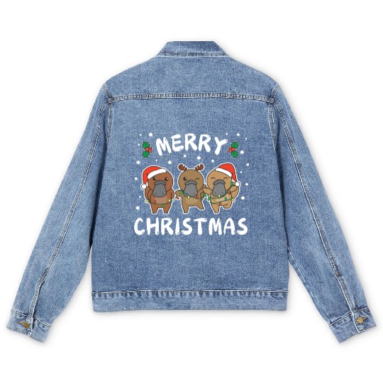 Merry Christmas Cute Platypus Festive Lights Men's Denim Jackets