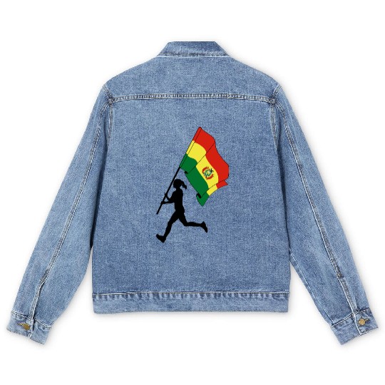 Flag Bolivia woman running Men's Denim Jackets