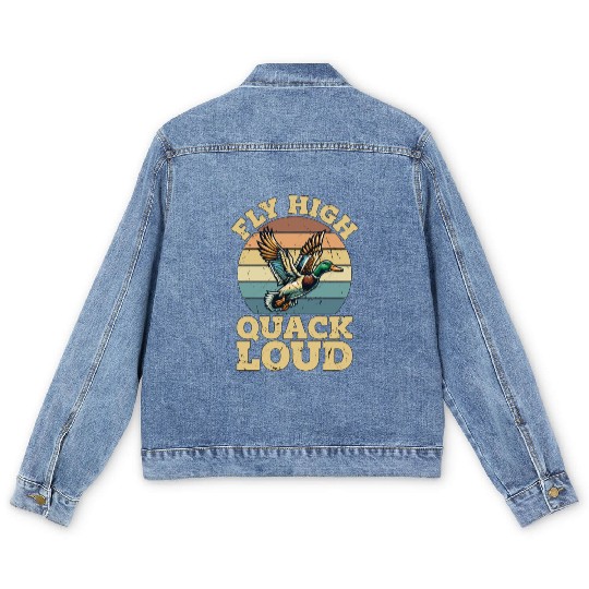 Mallard Duck Fly High Quack Loud Retro Water Bird Men's Denim Jackets