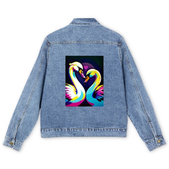 Couple of swans in love love heart Men's Denim Jackets