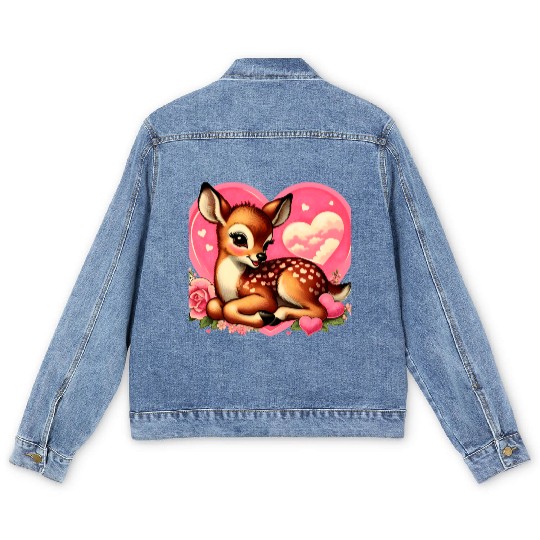 Valentine Day Animal Deer Men's Denim Jackets