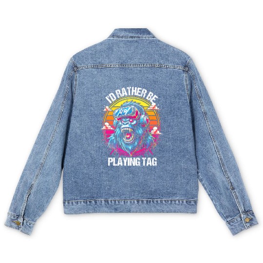 I'd Rather Be Playing Tag VR Gorilla Monke Gamer Men's Denim Jackets