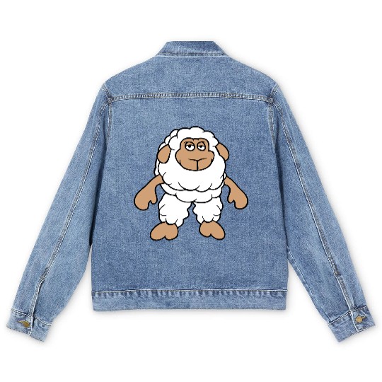 Sheep Standing Cool Bored Tired Cartoon Comic Cute Men's Denim Jackets