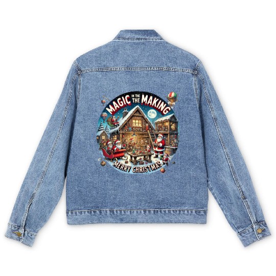 Santa's Workshop Christmas Magic Men's Denim Jackets
