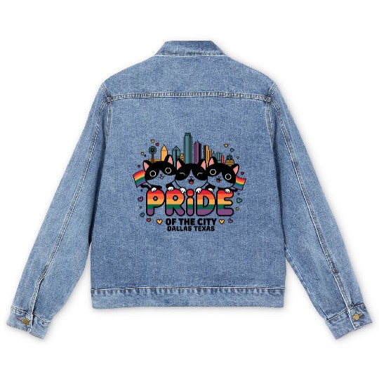 Pride of Dallas City Texas USA Rainbow Flag Men's Denim Jackets