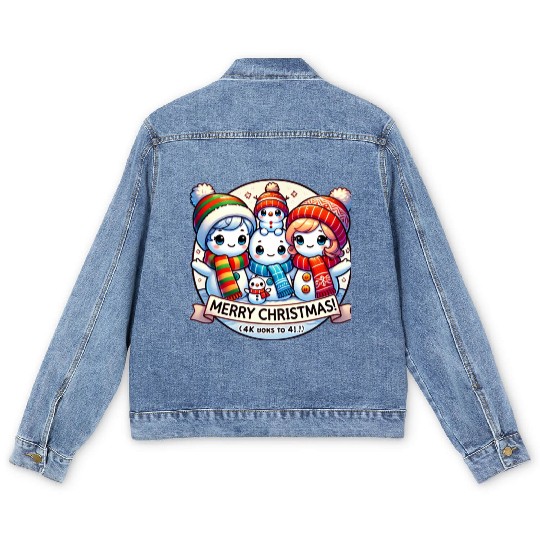 Cute Snowman Family Christmas Delight Men's Denim Jackets