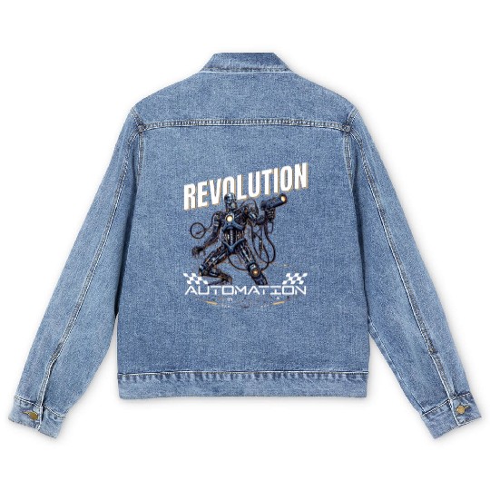 Editable AI Robot Sci fi Cyborg Men's Denim Jackets
