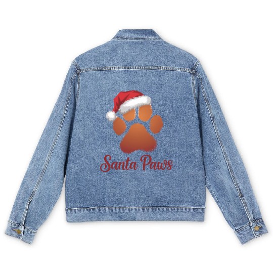 Santa Paws Christmas Men's Denim Jackets, Cute Pet Lovers Holid