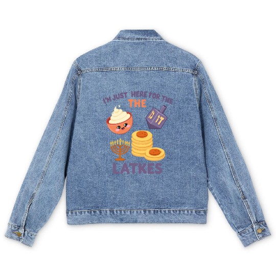 I'm Just Here for the Latkes Fun Hanukkah Vibes Men's Denim Jackets