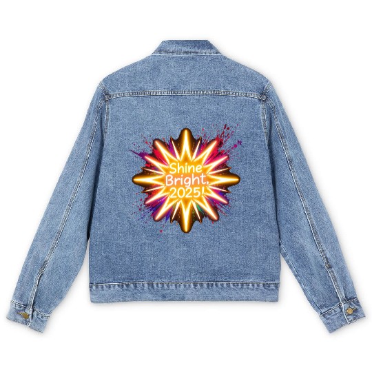 A large starburst glowing in neon light with 2025 Men's Denim Jackets