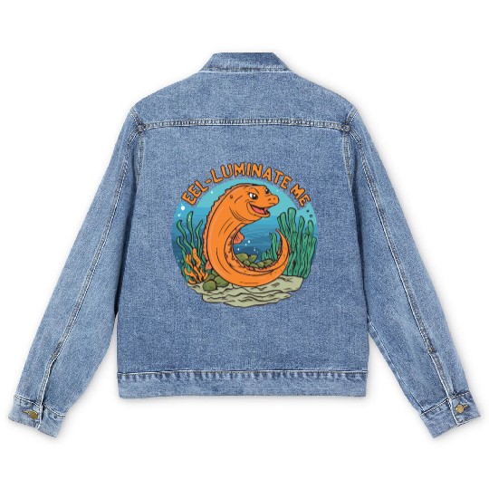 Eel-luminate Me Funny Eel Pun for Sea Life Lovers Men's Denim Jackets