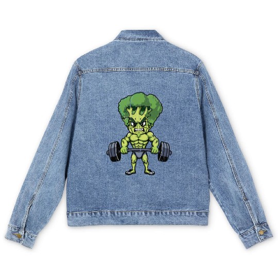 funny broccoli gym bodybuilding Men's Denim Jackets