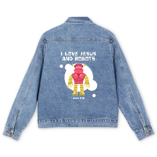 I Love Jesus and Robots, John 3:16 Men's Denim Jackets