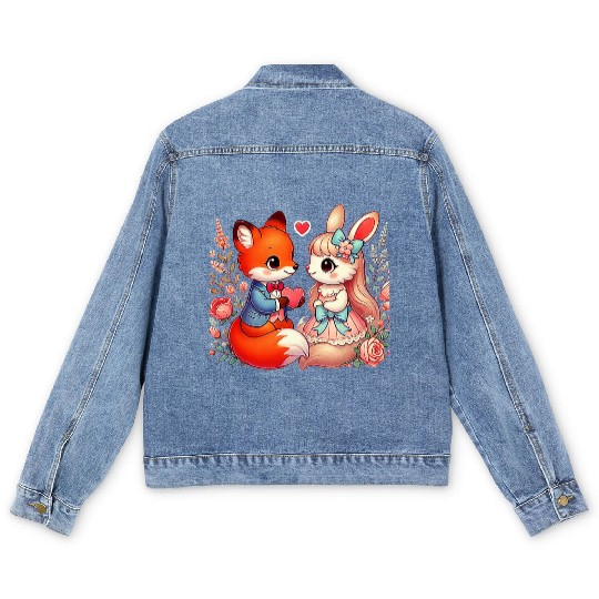 Beautiful couple heartvalentine's day design Men's Denim Jackets