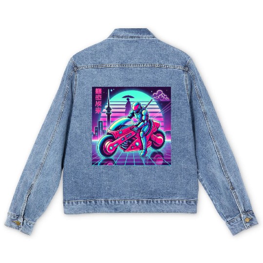 Cyberpunk Neon Rider Men's Denim Jackets