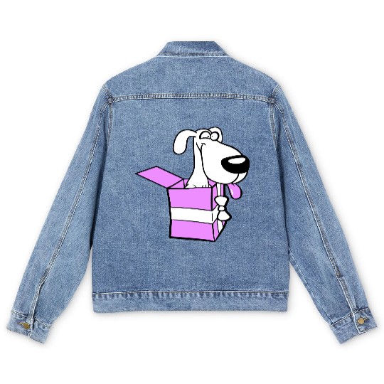 Dog Pet Gift Box Funny Crazy Surprise Fun Puppy Men's Denim Jackets