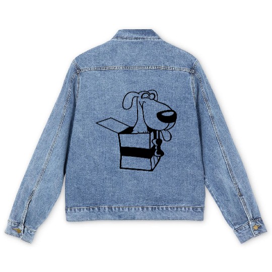 Dog Pet Gift Box Funny Crazy Surprise Fun Puppy Men's Denim Jackets