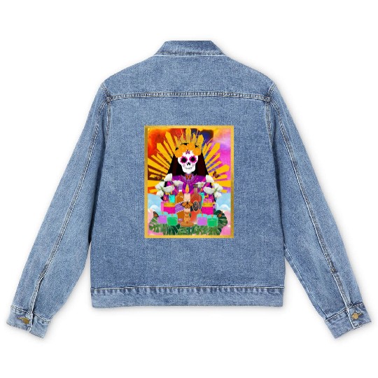 Rainbow Butterfly Santa Muerte Men's Denim Jackets
