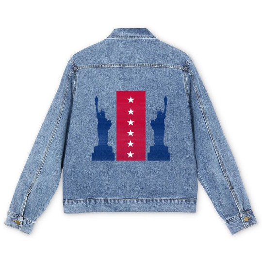 Stylized Statue of Liberty Graphic Design Men's Denim Jackets