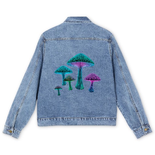 Psychedelic Neon Fungi Glow Men's Denim Jackets