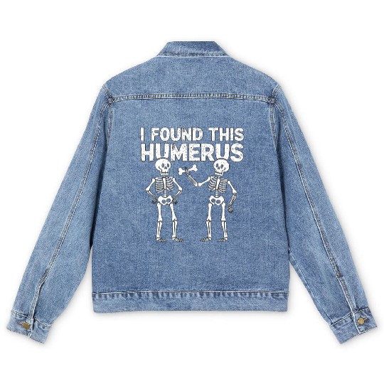 I Found This Humerus Funny Skeleton Halloween Men's Denim Jackets