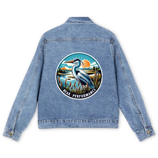 Great Blue Heron Beak Performance Retro Men's Denim Jackets