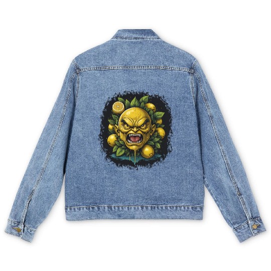 Angry Lemon Head with Realistic Details Men's Denim Jackets