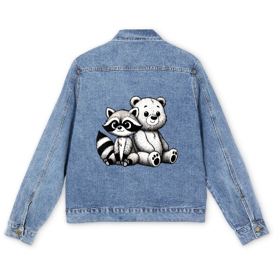 Raccoon & Bear Friendship - Snuggly Companions Men's Denim Jackets
