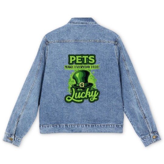 St Patricks Day Pets Make Everyday Feel Lucky Men's Denim Jackets