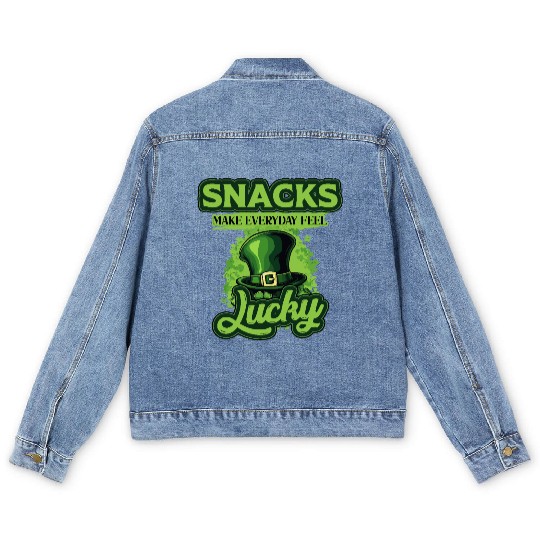Snacks Make Everyday Feel Lucky St Patricks Day Men's Denim Jackets