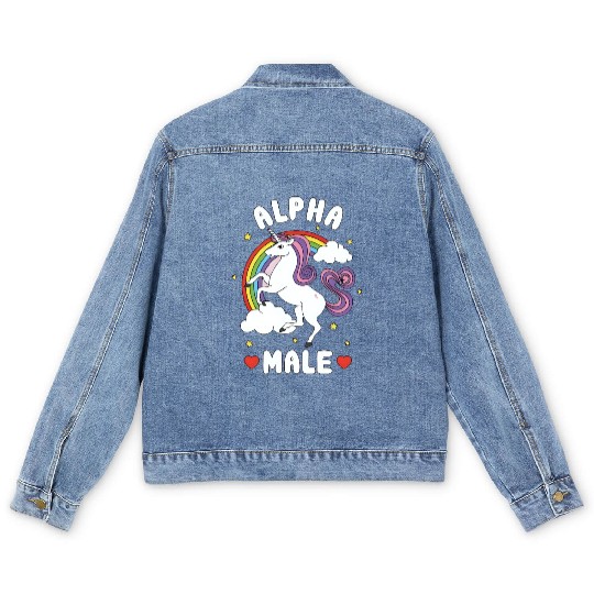 Alpha Male unicorn funny sarcastic ironic pink Men's Denim Jackets