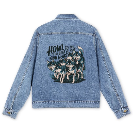 Howl to the Beat of Your Own Heart Wolves Indie Men's Denim Jackets