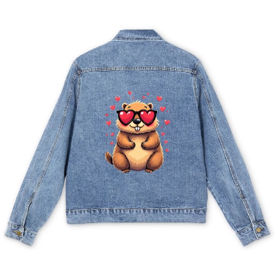 Groundhog Valentines day Animal Lovers Men's Denim Jackets