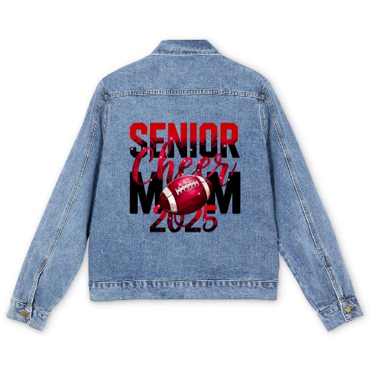 Red Senior Cheer Mom 2025 Football Design Mom Life Men's Denim Jackets